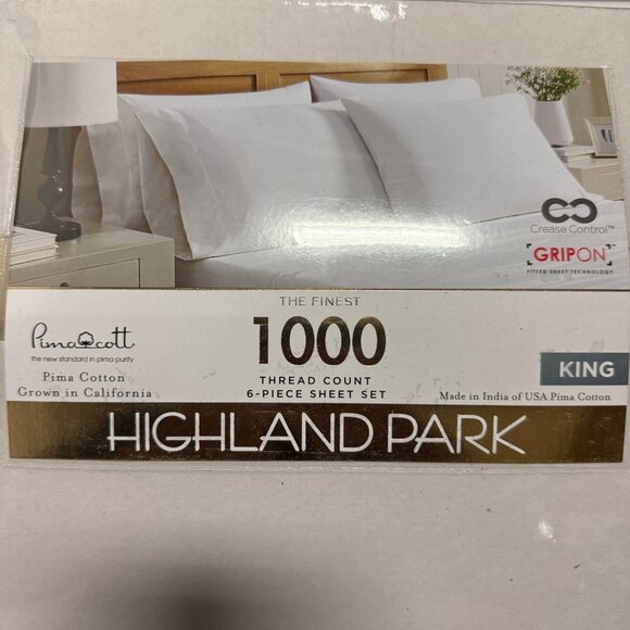 Highland Park 1000 Thread Count 6-piece Set in Bright White Size King Sheet - Picture 2 of 9